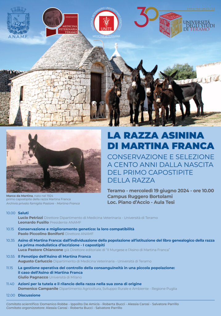 Il 19 giugno si torna a parlare di "conservazione" della Biodiversità all'Università di Teramo e lo si fa attraverso un focus orientato all'Asino di Martina Franca, il mammoth tra le razze asinine italiane